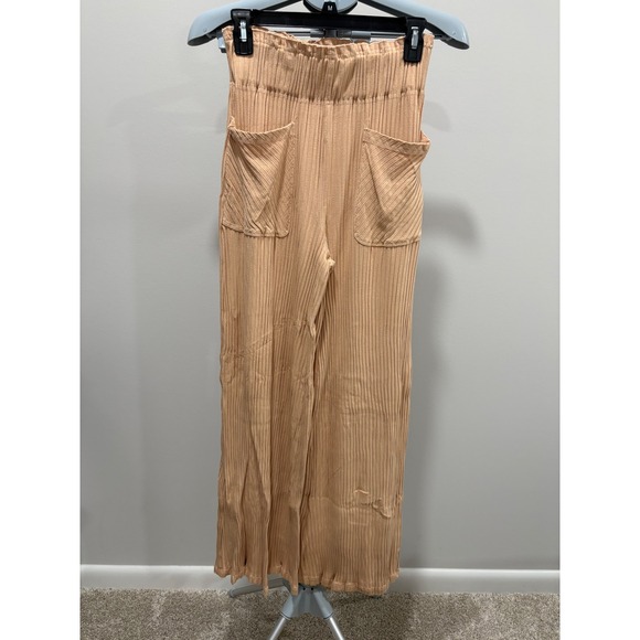FP Movement by Free People Pants - Free People Movement Blissed Out Wide-Leg Pants Ribbed High Rise Peach XS 30"